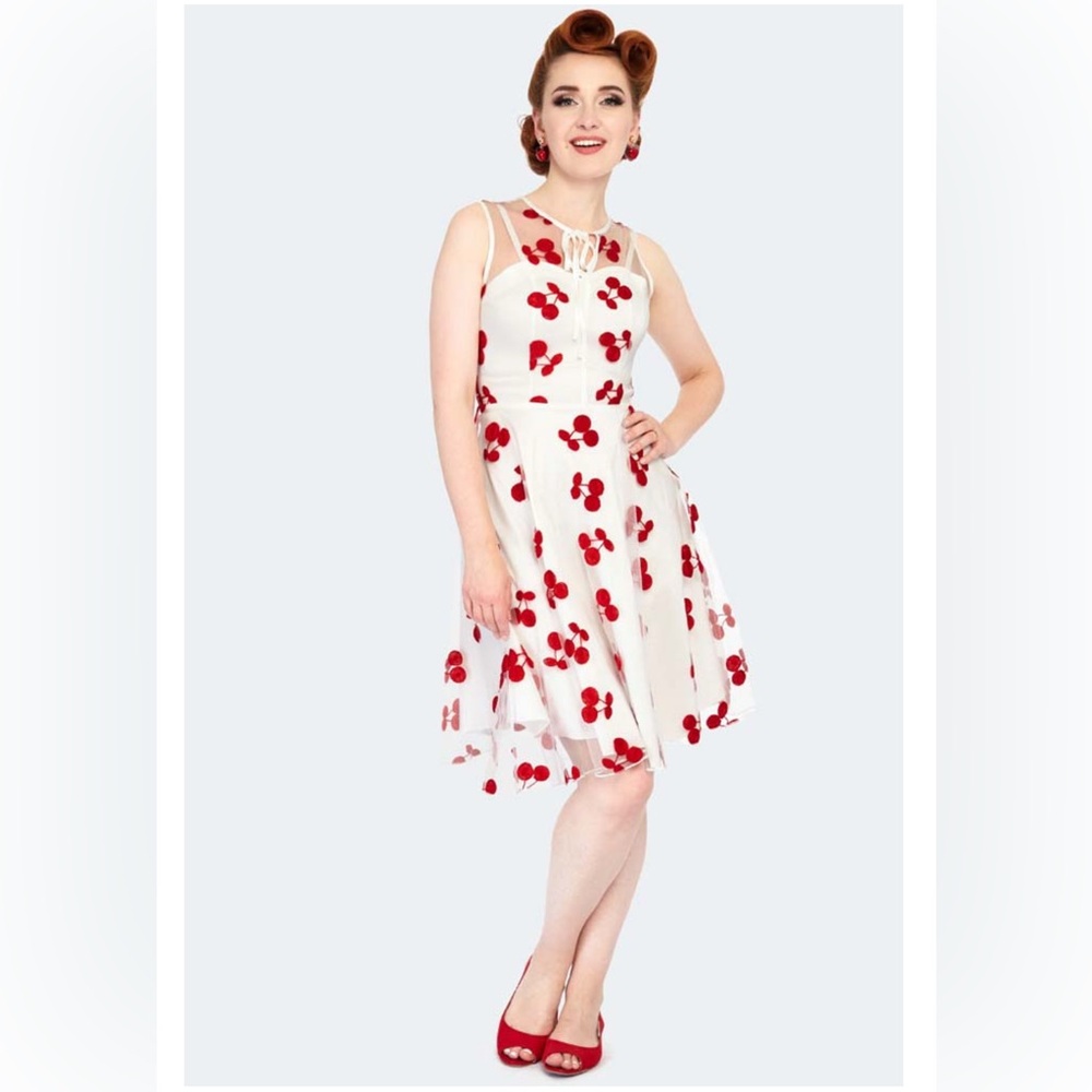 NWOT 60’s Inspired Voodoo Vixen Cherry Embroidered Flare Dress (XL) - Picture 1 of 5